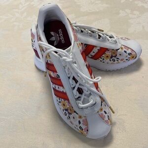 adidas Kids White and Red Floral Sneakers
